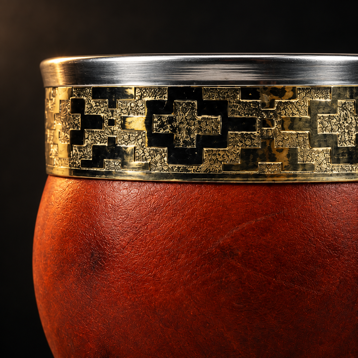 Brown Imperial Gourd Mate — close-up of material and metal details